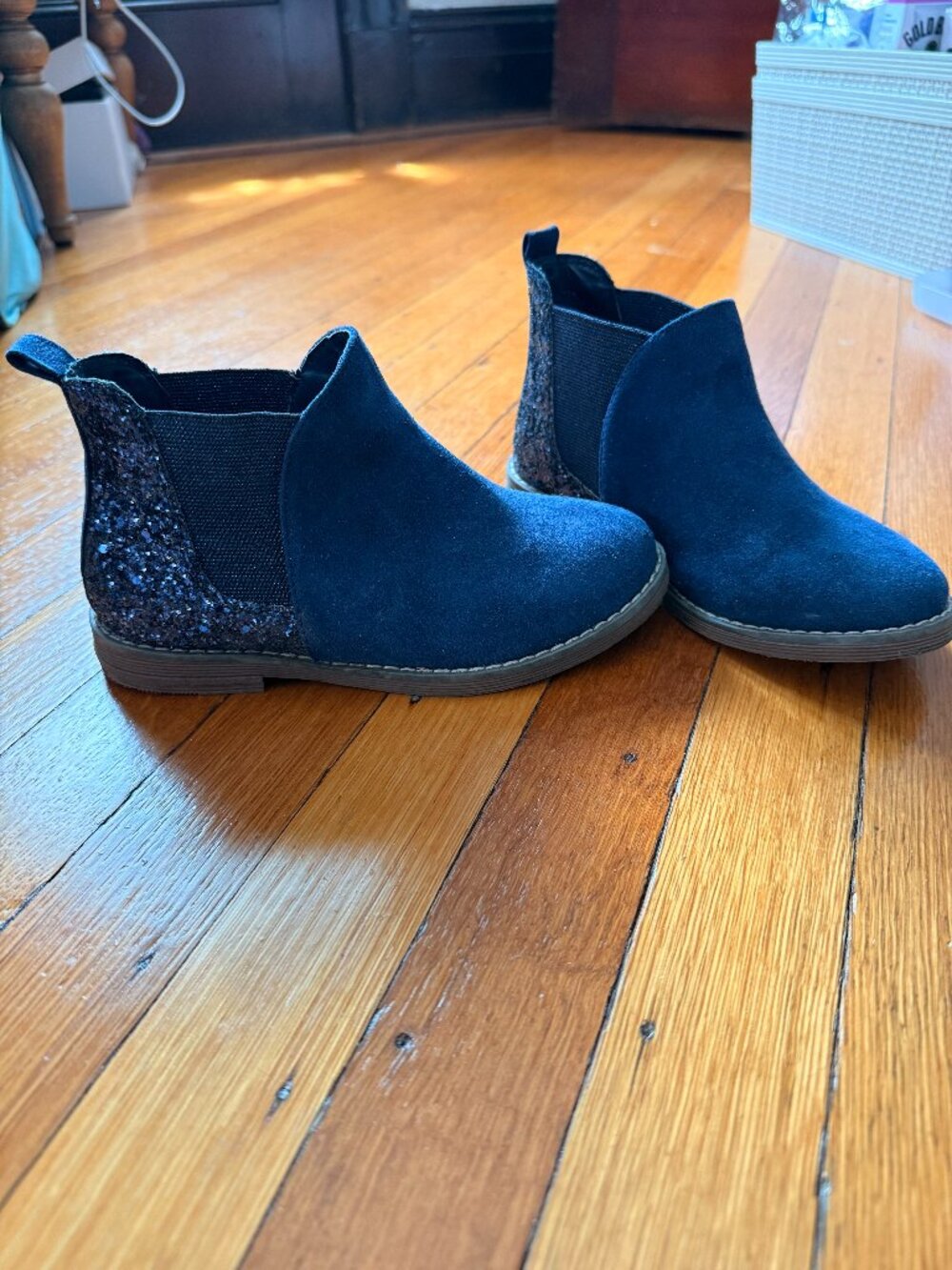 Girls Blue Suede Sparkly Shoes/Boots - Size 13 - Hanna Andersson